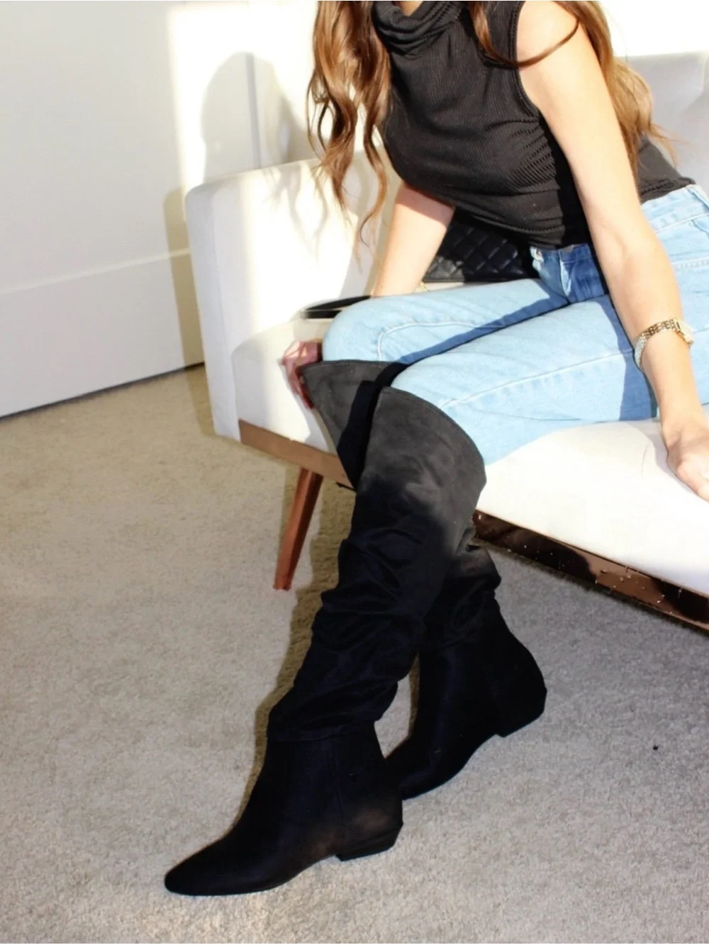Shoe Dazzle Black Suede Over-the-Knee Slouch Boots